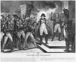 Napoleon I (1769-1821) anländer till Tuilerierna den 20 mars 1815, Paris, graverad av Roemhild